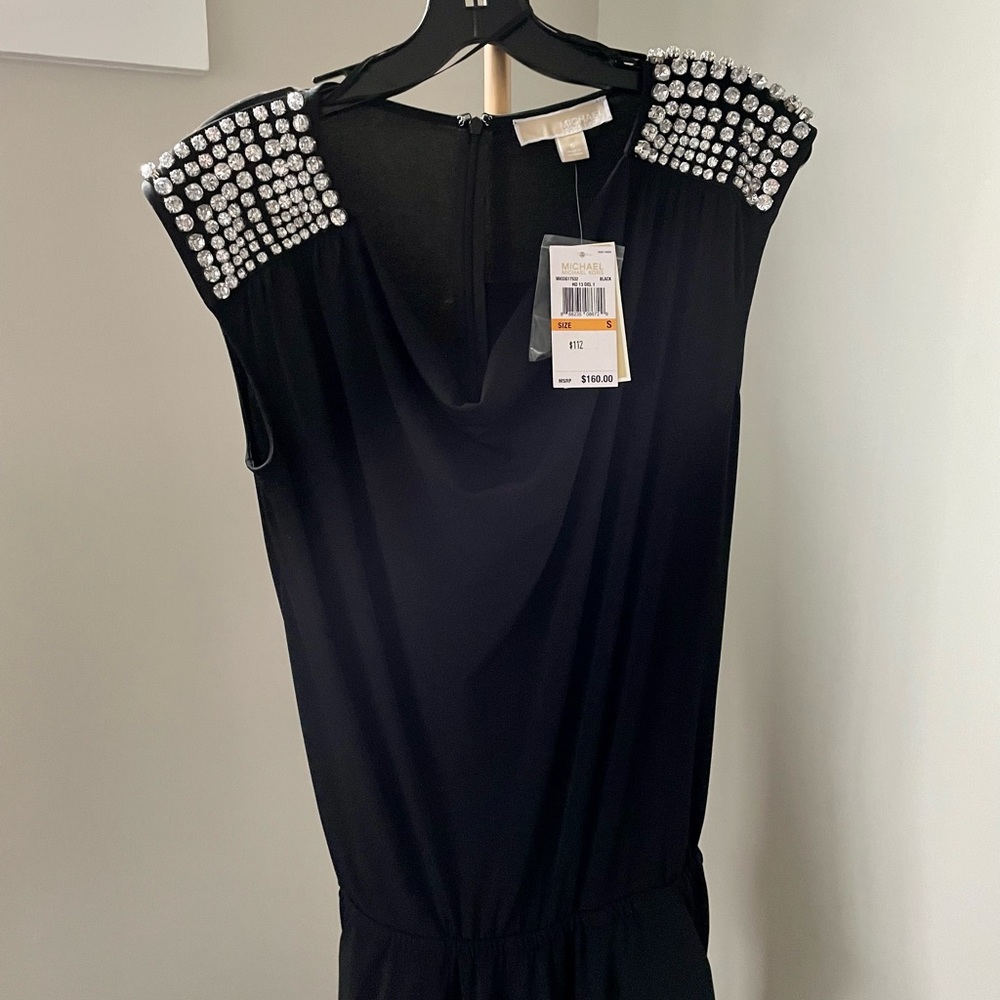 Michael Kors Black Romper with Rhinestone Stud Shoulder Detail - NWT